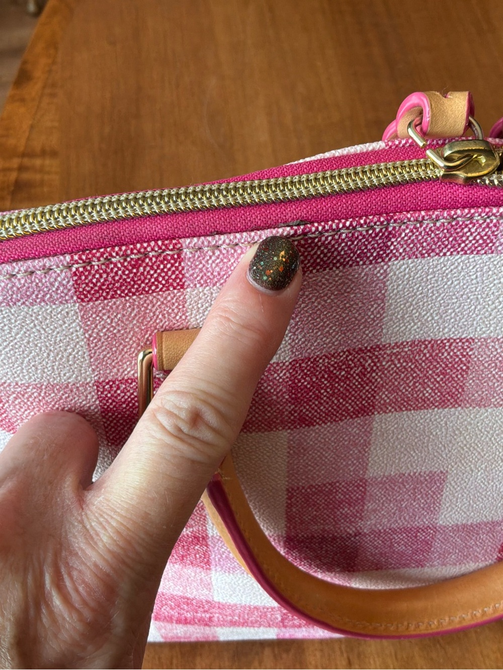 Dooney & Bourke Pink Quadretto Gingham Plaid Zip Zip Satchel - Picture 3 of 13